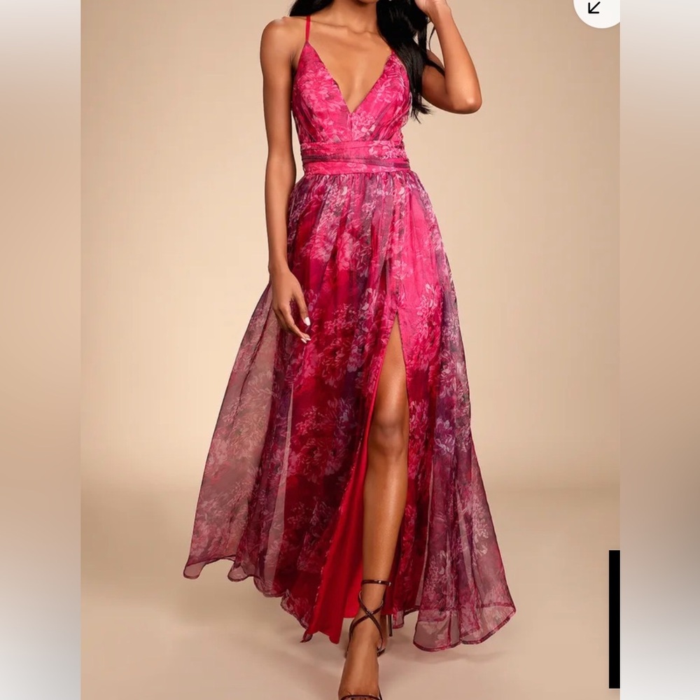 Elegant Pink Floral Evening Gown